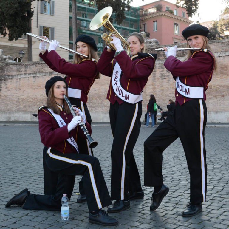 Seaholm Marching Band formal uniform on display.